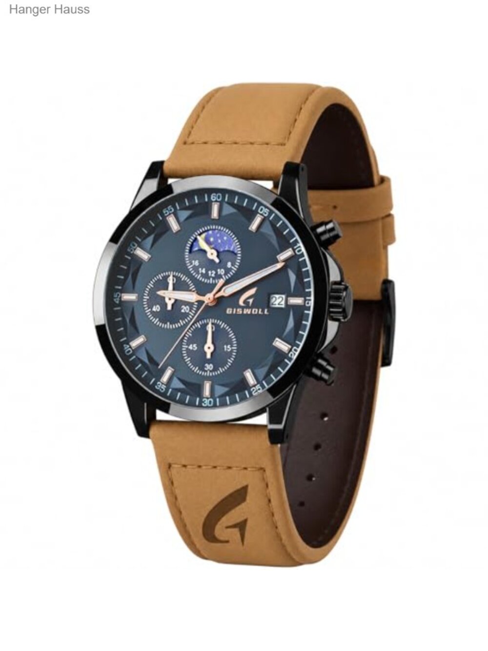 Men's Chronograph Quartz Watch Nubuck Leather Stainless Steel Luminous